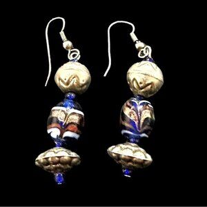 Handcrafted Blue & Silver Dangle Earrings With Glass Beads & Metal Accents